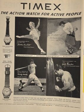 Timex Black and White Action Watch Advertisement Print
